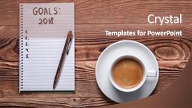  Presentation with resolutions - Presentation design consisting of blank checklist - 2018 goals on his notebook background and a coral colored foreground