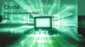  Presentation with electric circuit - PPT theme consisting of blank chip on circuit board background and a seafoam green colored foreground