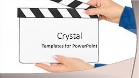  Presentation with clapboard - Cool new slide deck with blank clapboard in hands isolated backdrop and a white colored foreground