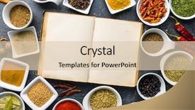  Presentation with cookbook - Colorful PPT layouts enhanced with red orange dried chili - blank cookbook and variuos spices backdrop and a lemonade colored foreground