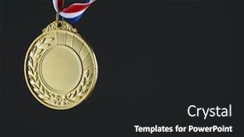 Presentation with gold medal - Cool new slide set with blank gold medal on the black background backdrop and a dark gray colored foreground