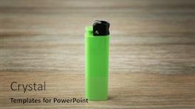  Presentation with cigar - Slide deck enhanced with blank green cigar lighter on wooden background background and a coral colored foreground