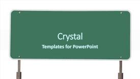  Presentation with highway road sign - Beautiful PPT theme featuring blank green highway road sign backdrop and a ocean colored foreground