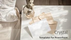  Presentation with greeting card - Theme enhanced with blank-greeting-card-invitation-mockup background and a soft green colored foreground