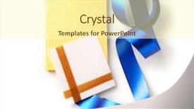  Presentation with note book - PPT layouts having blank greeting card with blank yellow spiral note book and curved ribbon isolated background and a cream colored foreground