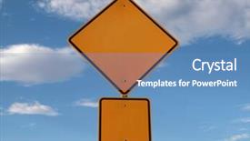  Presentation with caution - PPT theme with blank highway caution sign bight background and a teal colored foreground