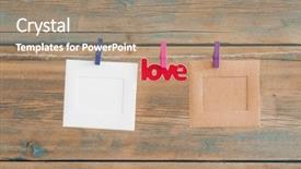  Presentation with instant messaging - Presentation with blank instant photos hanging background and a coral colored foreground