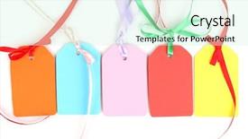  Presentation with labels - Slides having blank labels with ribbon isolated on white background and a soft green colored foreground