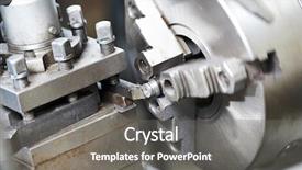  Presentation with lathe - Slides with milling cutter - metal blank machining process background and a gray colored foreground