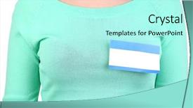  Presentation with close up baby girl knitted - Presentation consisting of blank nametag on girl's background and a arctic colored foreground