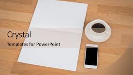  Presentation with coffee cup - Audience pleasing slide deck consisting of blank newspaper with empty space backdrop and a coral colored foreground