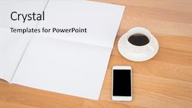  Presentation with coffee cup - PPT theme featuring blank newspaper with empty space background and a sky blue colored foreground