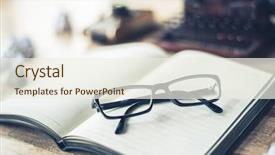  Presentation with note book - Colorful PPT theme enhanced with blank note book with typewriter backdrop and a  colored foreground