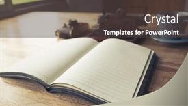  Presentation with note book - Presentation theme with blank note book with typewriter on the desk at home background and a tawny brown colored foreground