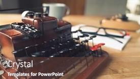  Presentation with note book - Cool new slide deck with blank note book with typewriter on the desk at home backdrop and a tawny brown colored foreground