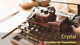  Presentation with note book - Amazing PPT theme having blank-note-book-with-typewriter backdrop and a tawny brown colored foreground