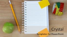  Presentation with green notebook - PPT theme featuring blank notebook green apple pencil background and a coral colored foreground