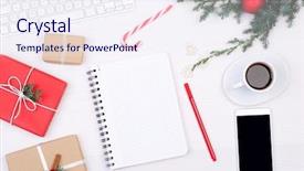  Presentation with white blank notebook silver - Cool new theme with blank notebook on white desk backdrop and a sky blue colored foreground