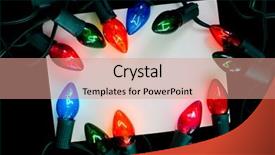  Presentation with christmas lights - PPT theme enhanced with blank notecard surround by multicolored christmas lights with copy space background and a coral colored foreground