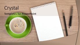  Presentation with notepad blank lined paper - Colorful slide deck enhanced with blank notepad and coffee cup backdrop and a coral colored foreground