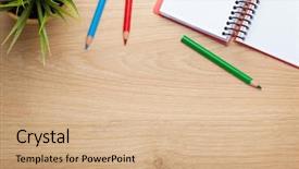  Presentation with colorful flower - Presentation enhanced with blank notepad and colorful pencil background and a coral colored foreground