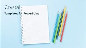  Presentation with pencils - Presentation design with blank-notepad-and-colorful-pencils background and a sky blue colored foreground