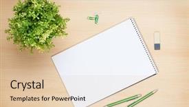  Presentation with notepad - Cool new PPT theme with glasses with red wine on a white table stand in the form of a triangle backdrop and a coral colored foreground