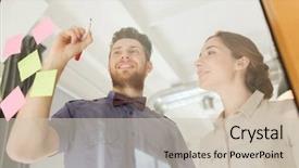  Presentation with team planning - PPT theme with something on blank office glass background and a soft green colored foreground