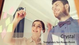  Presentation with creative writing - Beautiful slides featuring something on blank office glass backdrop and a coral colored foreground