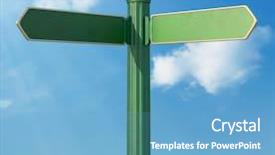  Presentation with fork road - Audience pleasing presentation design consisting of blank old-fashoned street sign backdrop and a light blue colored foreground