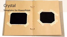  Presentation with old album - PPT theme enhanced with blank old photos in album background and a coral colored foreground