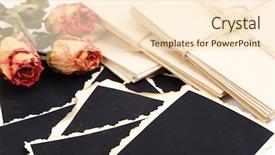  Presentation with white letters - Presentation consisting of blank old photos letters and dried flower isolated on white background and a cream colored foreground