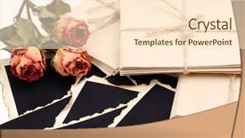  Presentation with white letters - Presentation theme consisting of blank old photos letters and dried flower isolated on white background and a cream colored foreground