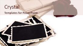  Presentation with white letters - Slide set consisting of blank old photos letters and dried flower isolated on white background and a lemonade colored foreground