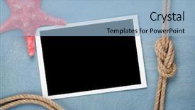  Presentation with ship rope - PPT layouts having blank photo frame with starfish and ship rope over blue wooden background background and a light blue colored foreground