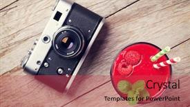  Presentation with camera film - Slide set consisting of blank photo frames - vintage film camera and raspberry background and a red colored foreground