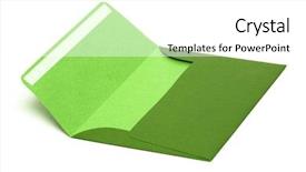  Presentation with green gold and white - Slide set having blank postcard - green envelope isolated on white background and a white colored foreground