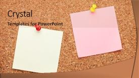  Presentation with wood board - Colorful PPT layouts enhanced with blank postit notes on cork backdrop and a coral colored foreground