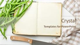  Presentation with recipe-book - Beautiful PPT layouts featuring blank recipe book and green backdrop and a cream colored foreground