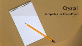  Presentation with white blank notebook silver - Cool new slides with blank reporters notebook and pencil backdrop and a coral colored foreground