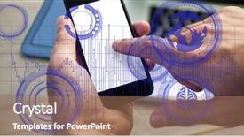  Presentation with hand touching finger digital - Presentation design consisting of blank screen of smart phone background and a coral colored foreground