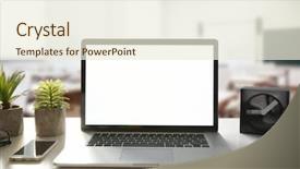  Presentation with laptop blank screen - Cool new PPT theme with blank screen on table backdrop and a cream colored foreground