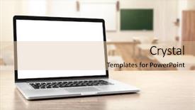  Presentation with laptop blank screen - Amazing slide deck having blank screen on table backdrop and a lemonade colored foreground