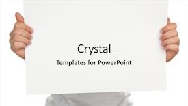  Presentation with white sheet - Slide deck enhanced with blank sheet of paper in male hands isolated on white background and a white colored foreground