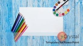  Presentation with paint art - Audience pleasing presentation theme consisting of blank-sheet-paints-and-paint backdrop and a light blue colored foreground