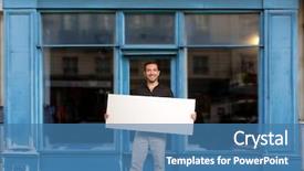  Presentation with road stop sign - Beautiful slide set featuring blank sign by a store backdrop and a teal colored foreground