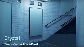  Presentation with mounted mount etna volcano - PPT theme having blank-signboards-mounted-on-wall background and a ocean colored foreground