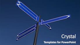  Presentation with blue sky - Colorful PPT layouts enhanced with blank signpost with six arrows backdrop and a ocean colored foreground