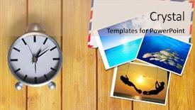  Presentation with dark vintage wood table texture - PPT layouts consisting of blank slide books - envelope on the table wood background and a coral colored foreground