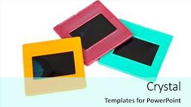  Presentation with metal frames frame and steel - Presentation design consisting of blank slides border - photo frames for slide isolated background and a  colored foreground